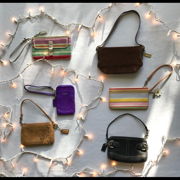 Coach 2 Bag Wristlet Rainbow Stripe Brown Suede - Picture 8 of 8